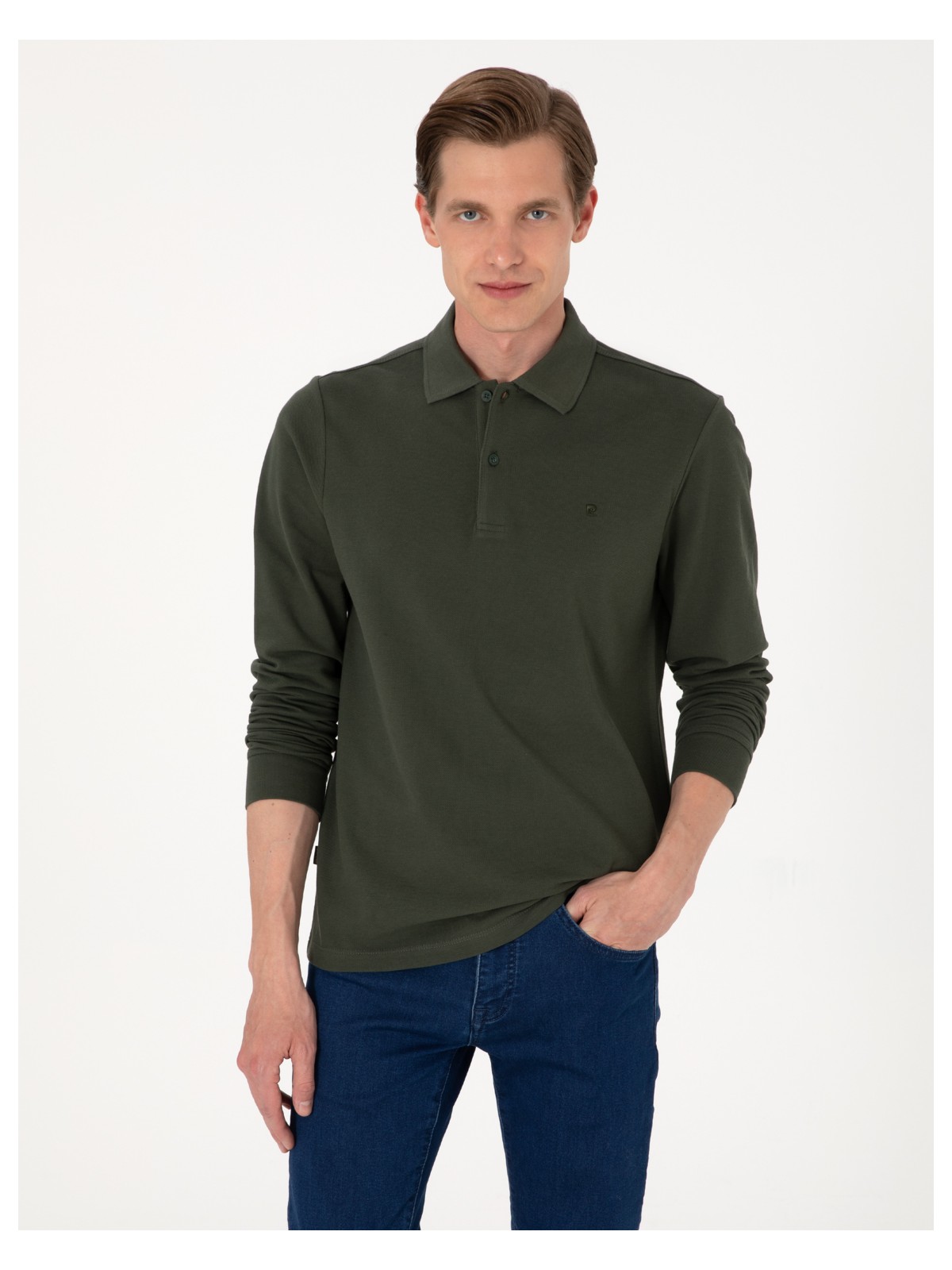 Pierre Cardin Erkek Çağla Slim Fit Kıvrılmaz Polo Yaka Basic Pike Sweatshirt 50314048-VR016 - Görsel 6