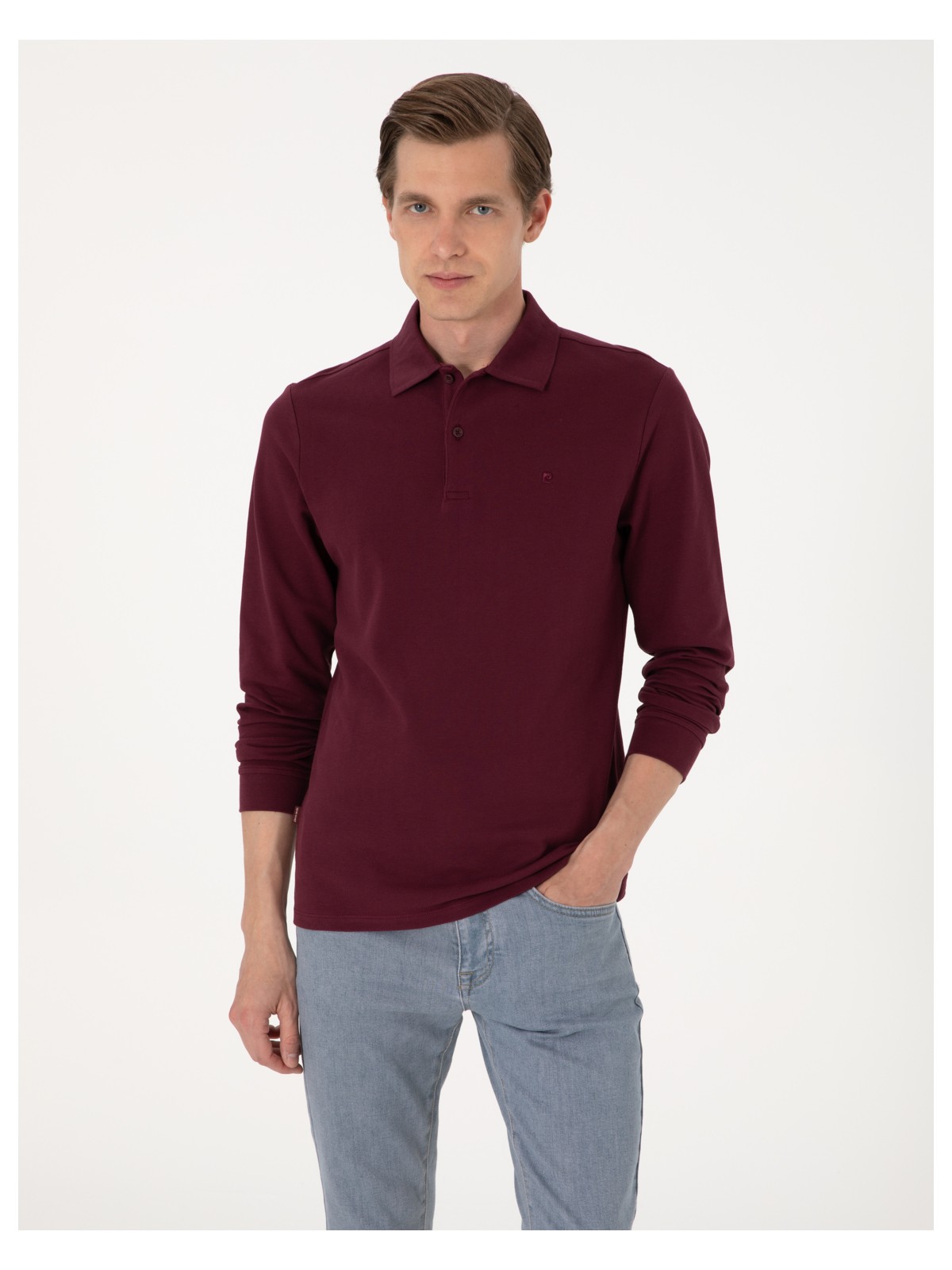 Pierre Cardin Erkek Koyu Yeşil Slim Fit Kıvrılmaz Polo Yaka Basic Pike Sweatshirt 50314048-VR079 - Görsel 7