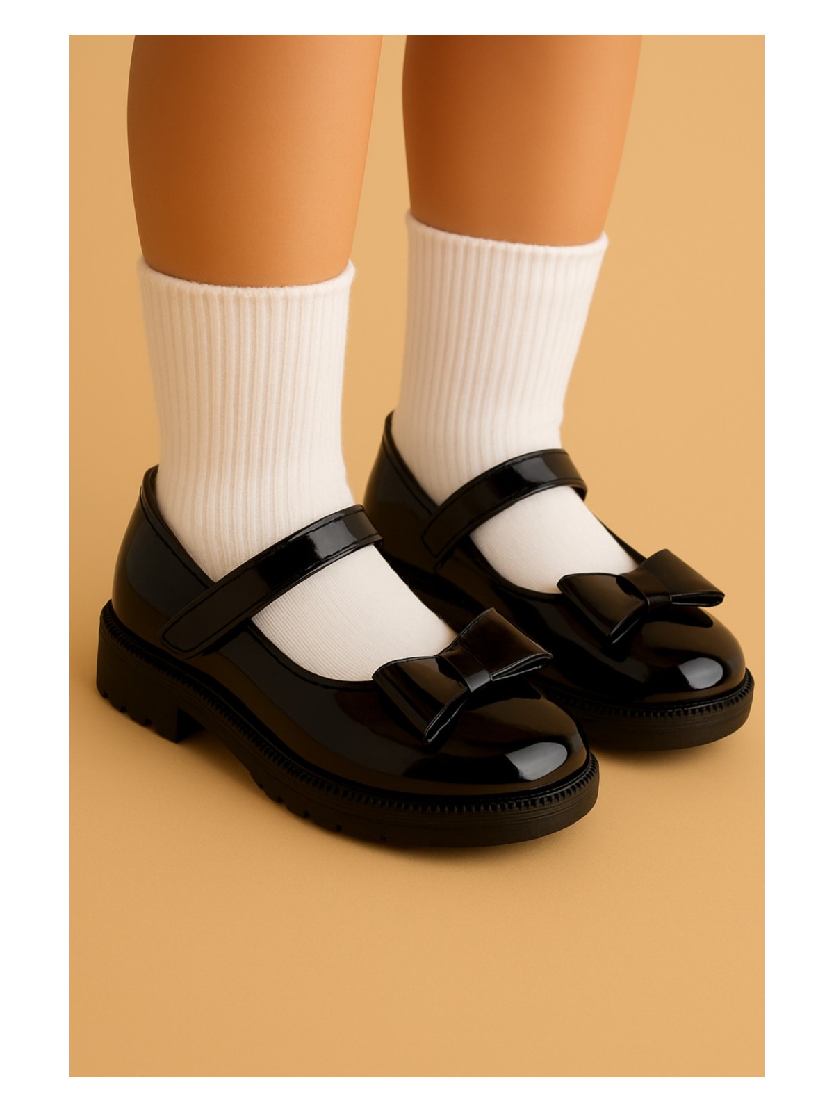 Moon Glow Kız Çocuk Babet Siyah Cilt Mat Rengi Kız Çocuk Babet Kız Çocuk Okul Ayakkabısı Kız Çocuk Ayakkabı - Görsel 5