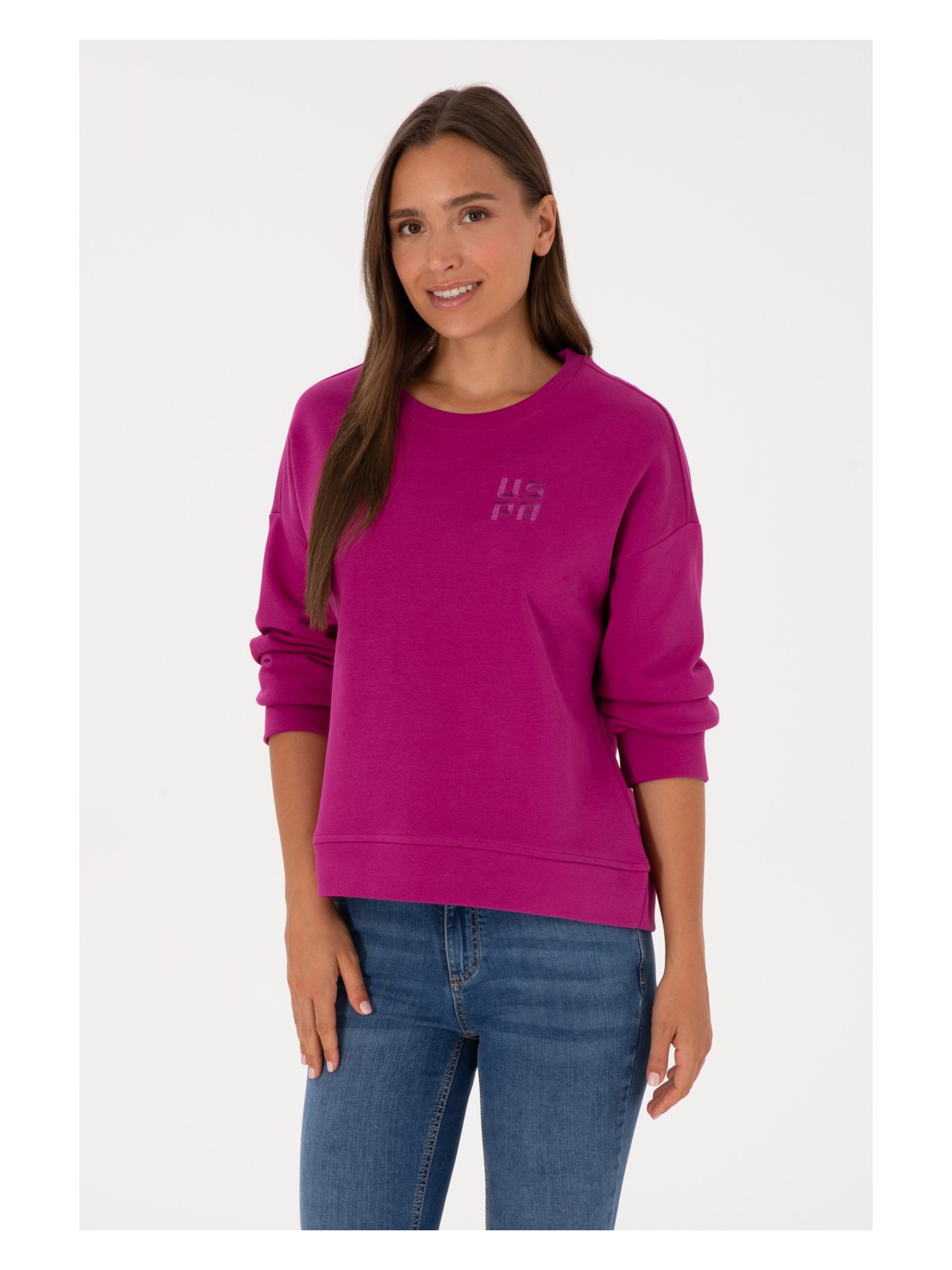 U.S. Polo Assn. Kadın Fuşya Bisiklet Yaka Basic Sweatshırt 50313565-VR023