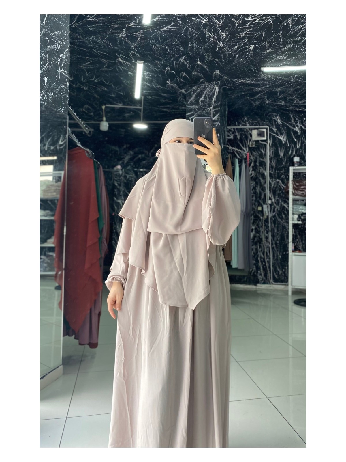 Hnaique mısır medine ipeği Ferace Sufle Peçe 3 Parça- ferace pratik takım - Görsel 6