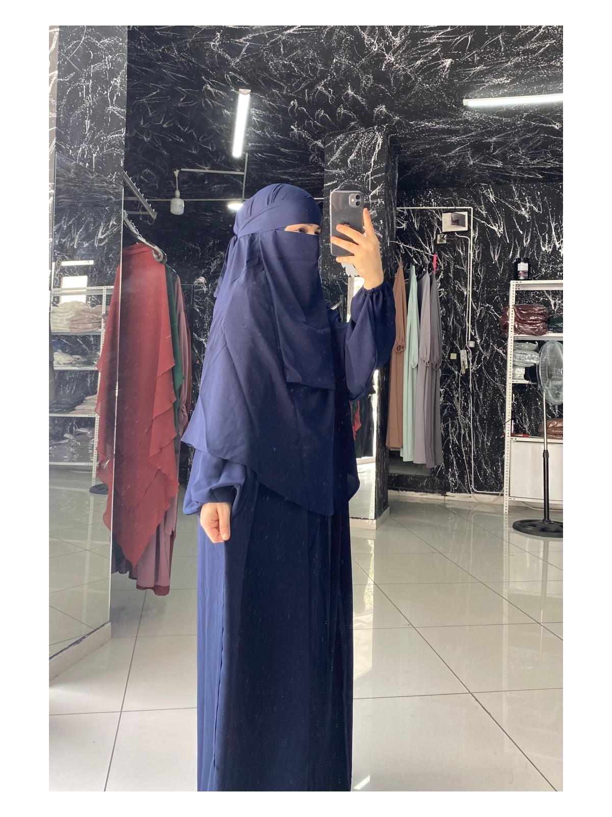 Hnaique mısır medine ipeği Ferace Sufle Peçe 3 Parça- ferace pratik takım - Görsel 4