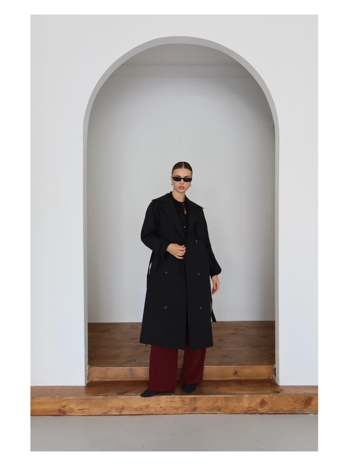 Jaste Kadın Kruvaze Yaka Trençkot BORDO - Görsel 3