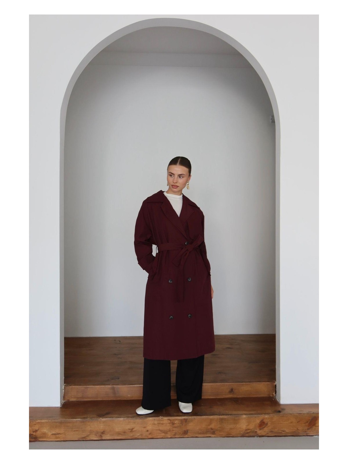 Jaste Kadın Kruvaze Yaka Trençkot BORDO