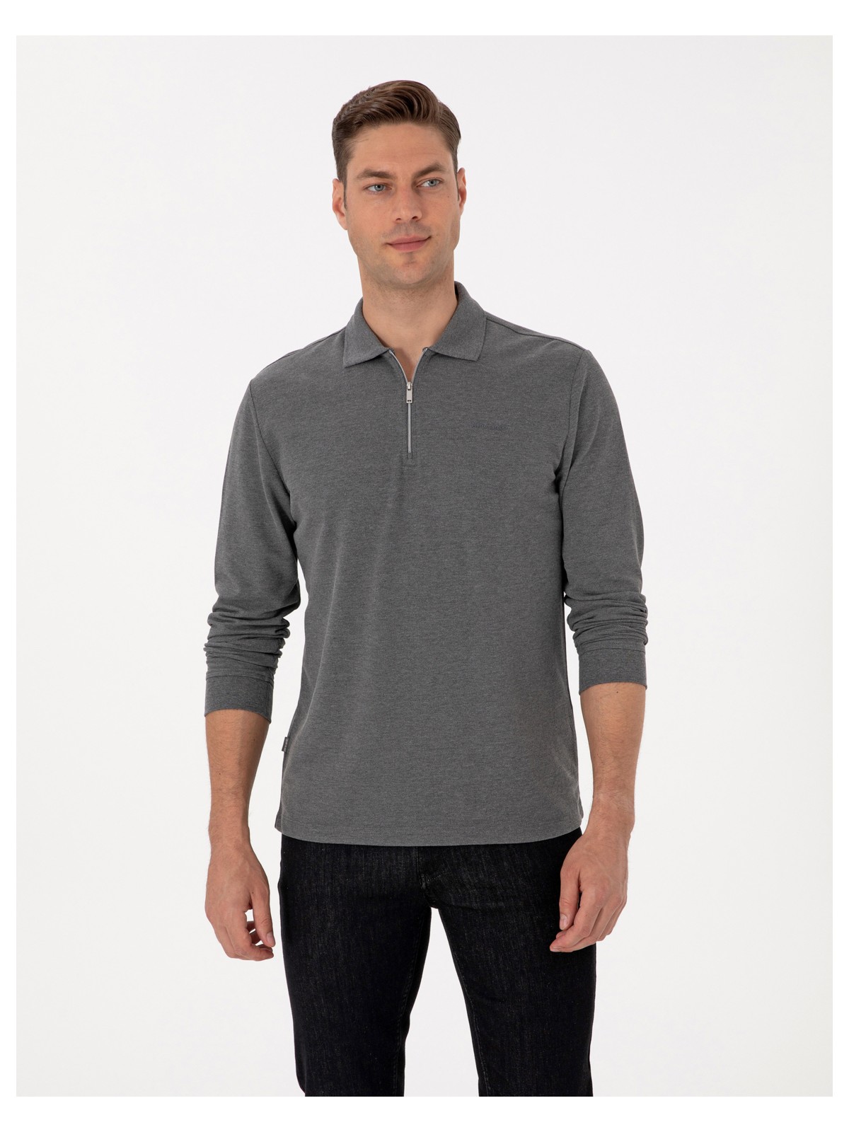 Pierre Cardin Erkek Bordo Slim Fit Kıvrılmaz Fermuarlı Polo Yaka Basic Pike Sweatshirt 50314046-VR014 - Görsel 5