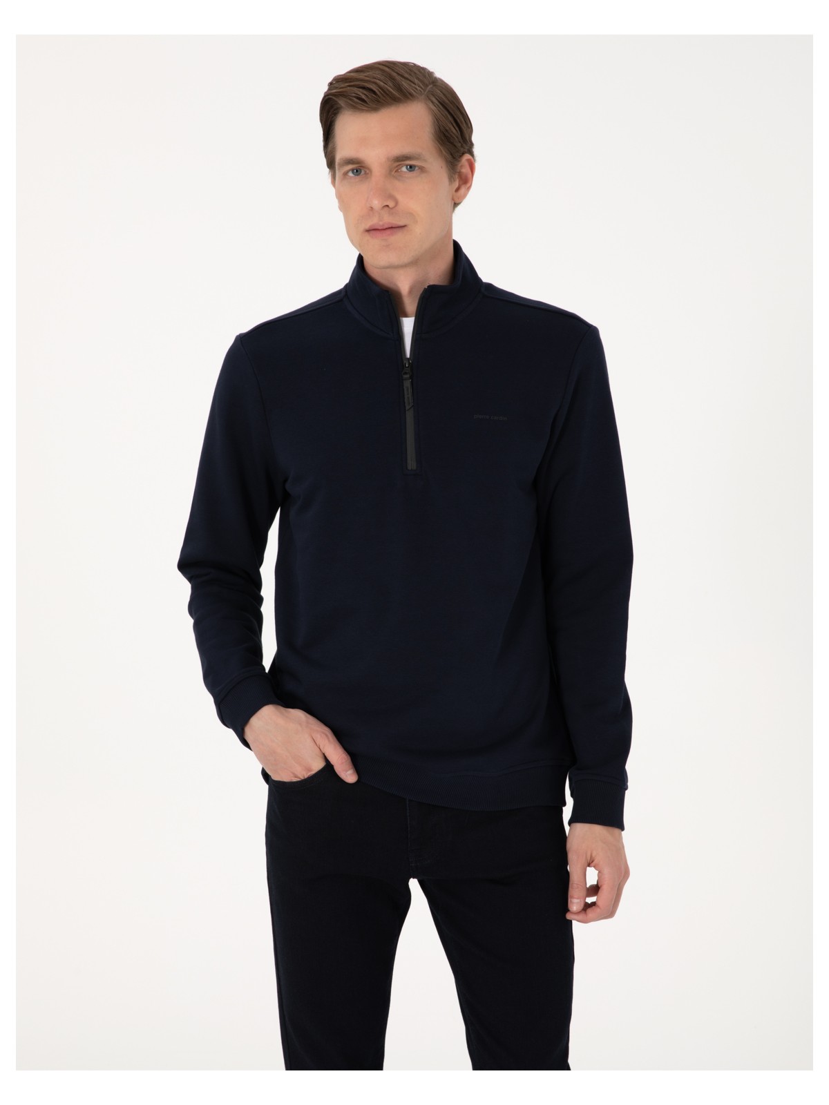 Pierre Cardin Erkek Lacivert 3 Iplik Regular Fit Fermuarlı Dik Yaka Basic Sweatshirt 50314044-VR033