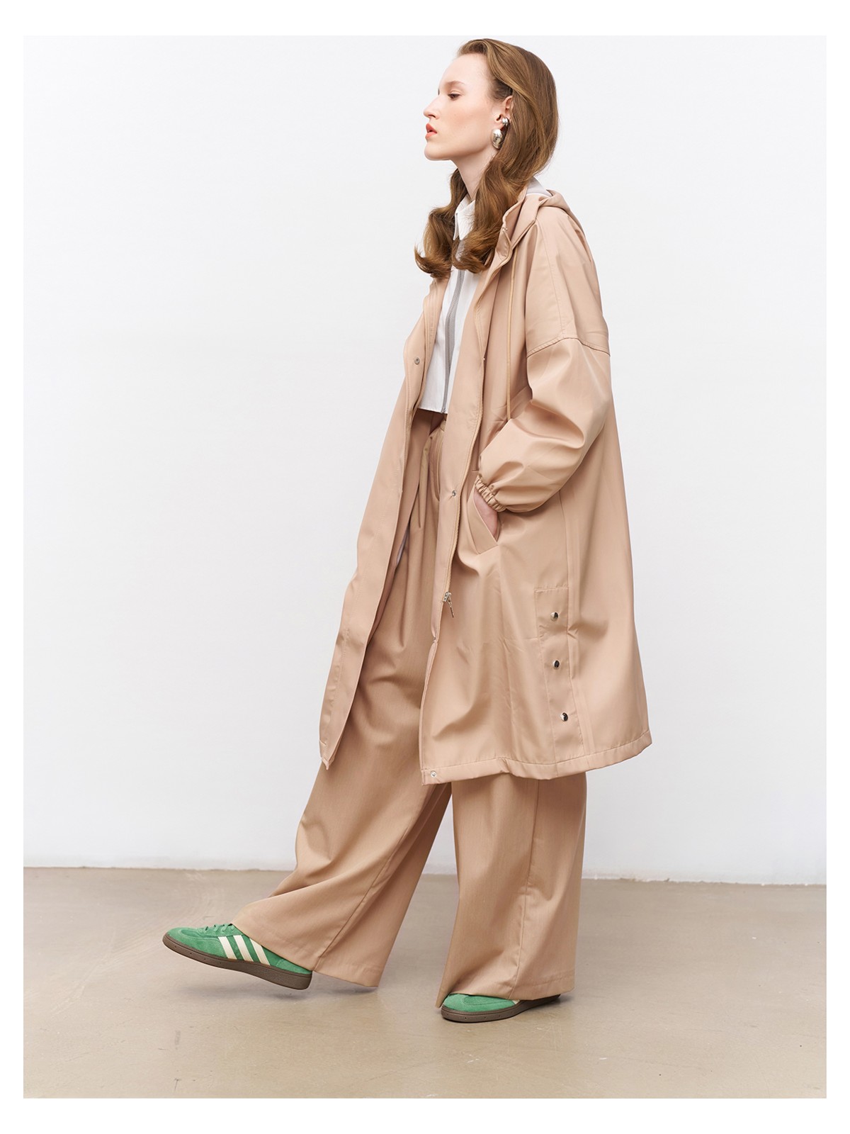 Quzu Oversize Kapüşonlu Trençkot Bej