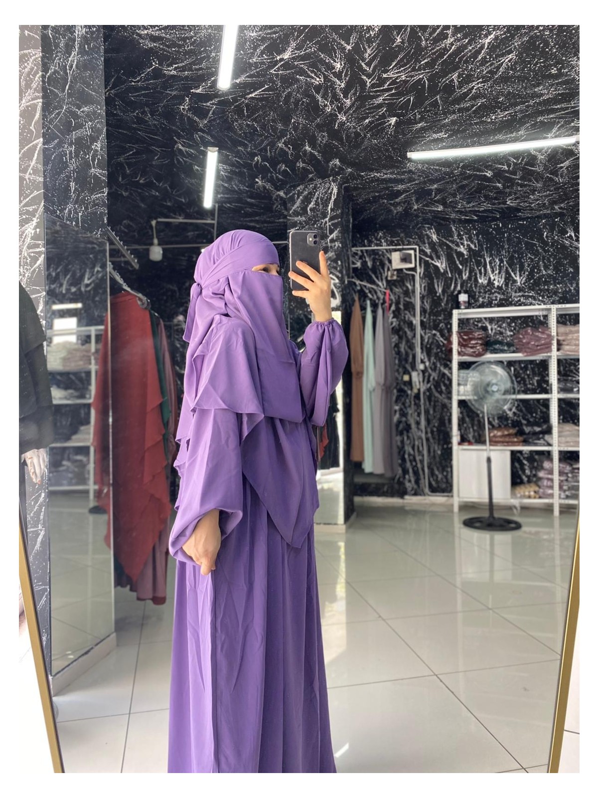 Hnaique mısır medine ipeği Ferace Sufle Peçe 3 Parça- ferace pratik takım - Görsel 7