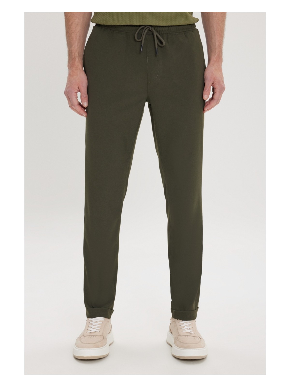 Altınyıldız Classics Erkek Bej Slim Fit Rahat Kesim Beli Bağlamalı Yan Cepli Jogger Pantolon - Görsel 3