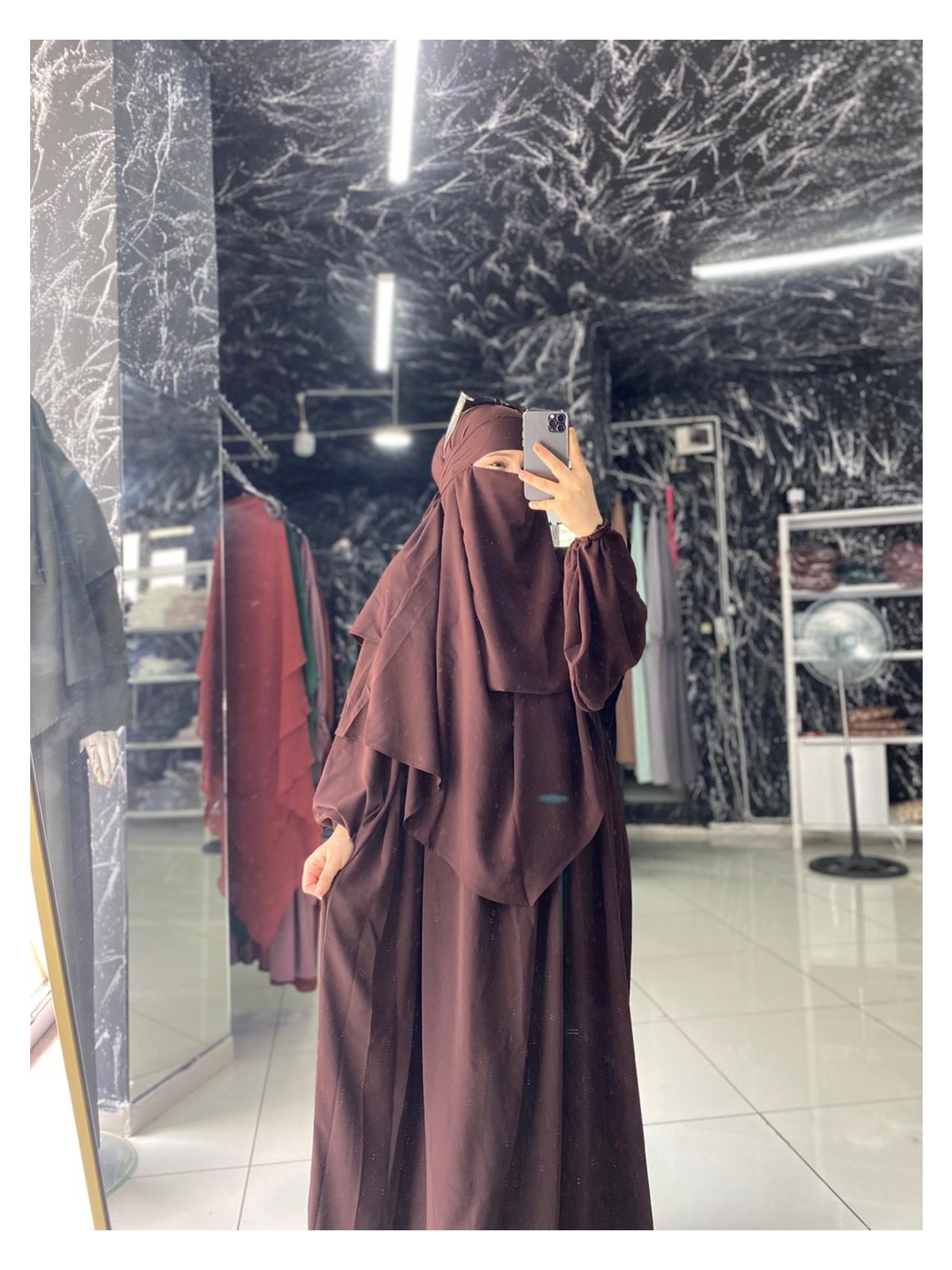 Hnaique mısır medine ipeği Ferace Sufle Peçe 3 Parça- ferace pratik takım