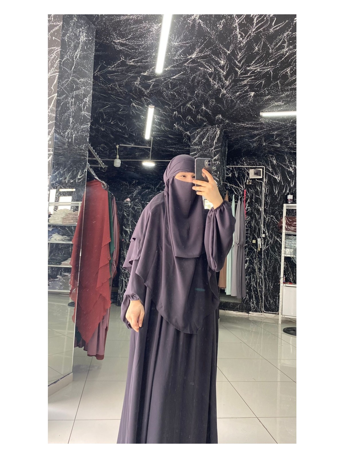 Hnaique mısır medine ipeği Ferace Sufle Peçe 3 Parça- ferace pratik takım - Görsel 9