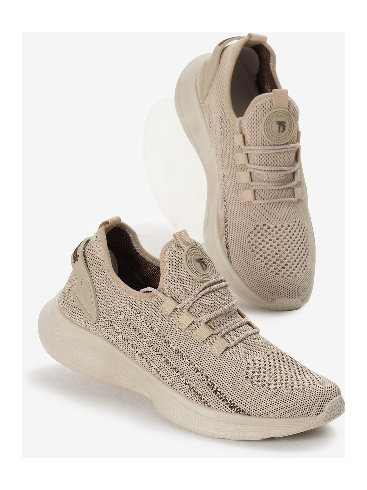 Tonny Black Unisex Bej Termo Taban Şerit Detaylı Bağcıklı Triko Spor Ayakkabı