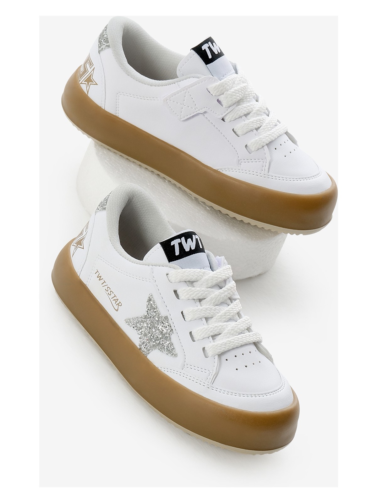 Tonny Black Çocuk Unisex Siyah Gümüş Termo Taban Bağcıklı ve Cırtlı Spor Ayakkabı Yıldız Detaylı - Görsel 4