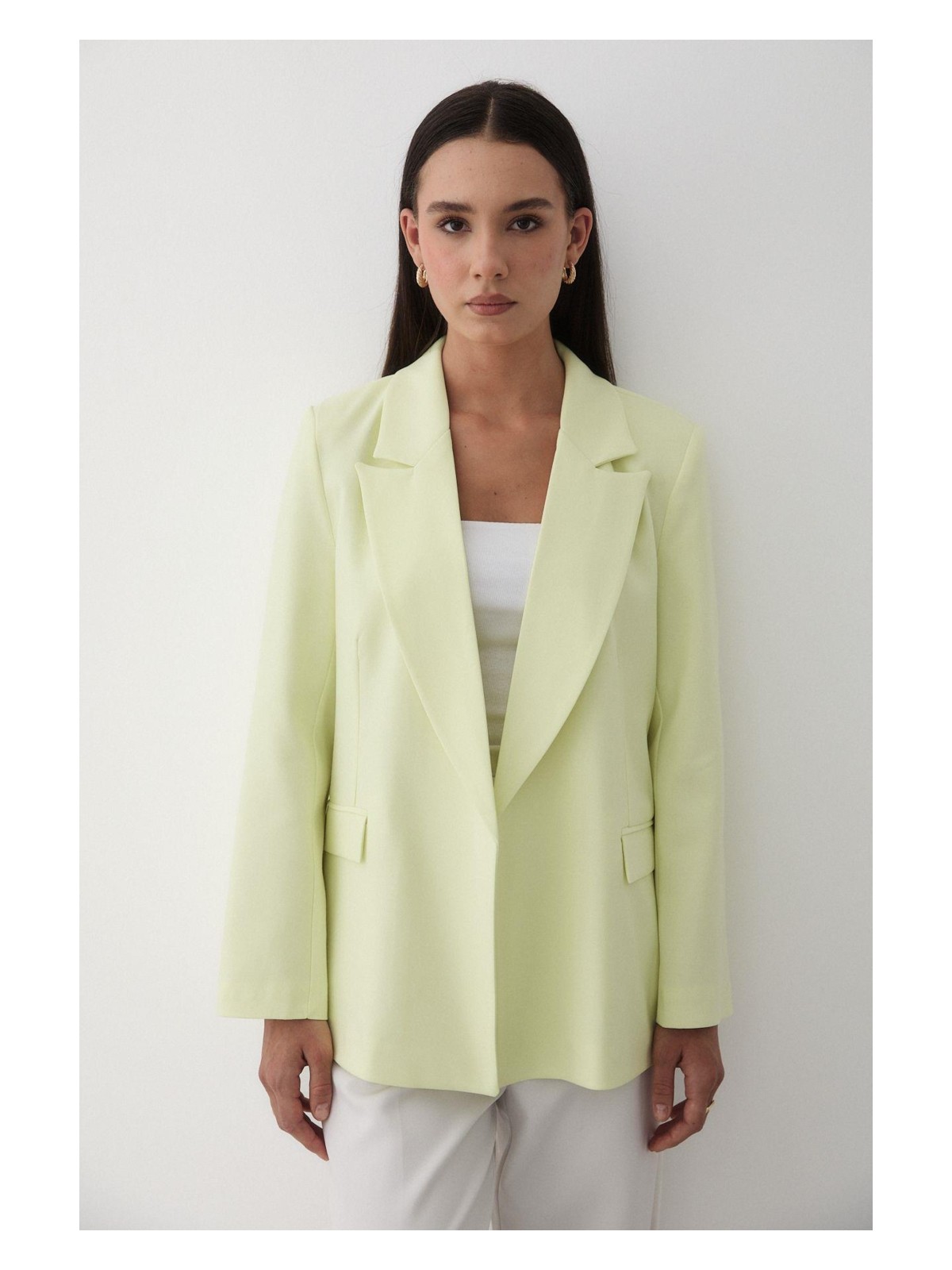 Jaste Kadın Çizgili İçi Astarlı Kol Detaylı Blazer Ceket ACI KAHVERENGİ - Görsel 3