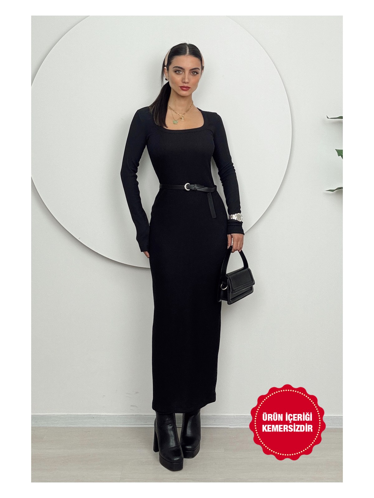 Dolcha Kadın Uzun Kollu Bodycon Taş Triko Elbise - Günlük Şıklık Slim Fit Tasarım - Görsel 6