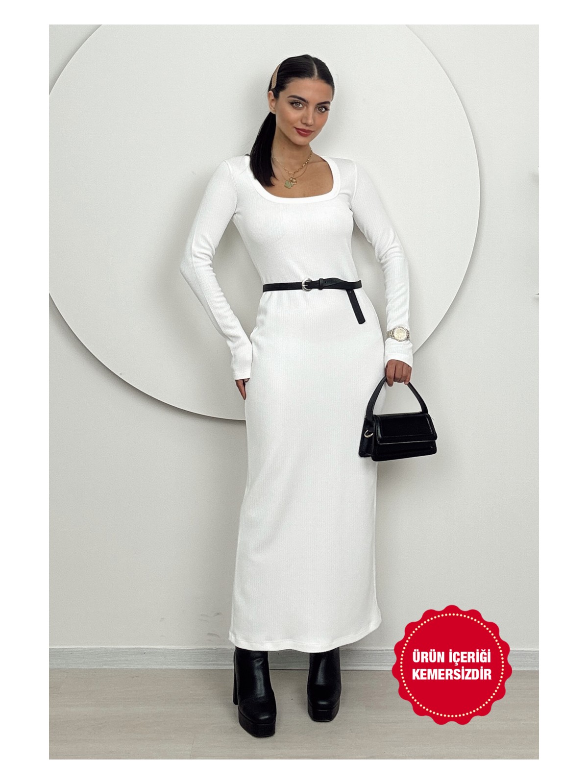 Dolcha Kadın Uzun Kollu Bodycon Taş Triko Elbise - Günlük Şıklık Slim Fit Tasarım - Görsel 5