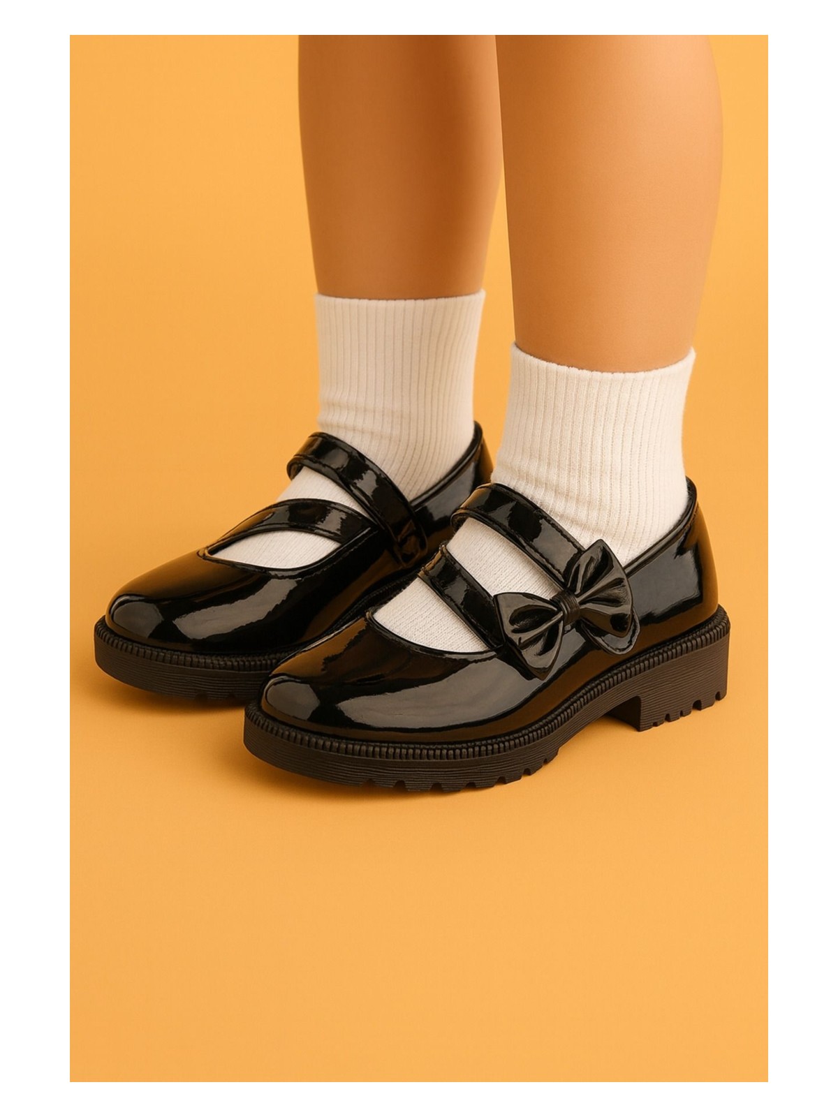 Moon Glow Kız Çocuk Babet Siyah Cilt Mat Rengi Kız Çocuk Babet Kız Çocuk Okul Ayakkabısı Kız Çocuk Ayakkabı - Görsel 6