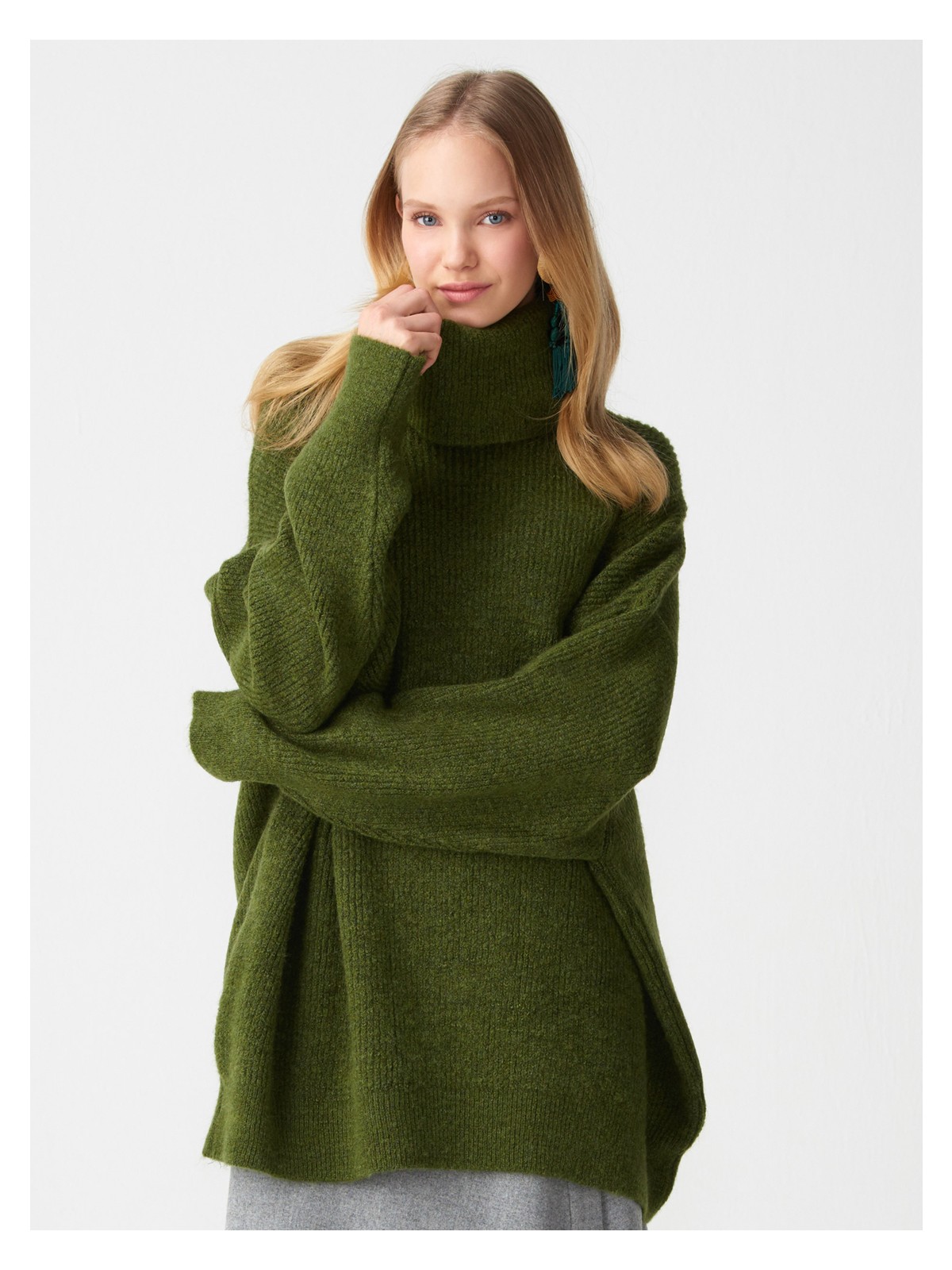 Dilvin 2268 Balıkçı Yaka Geniş Kazak-Haki