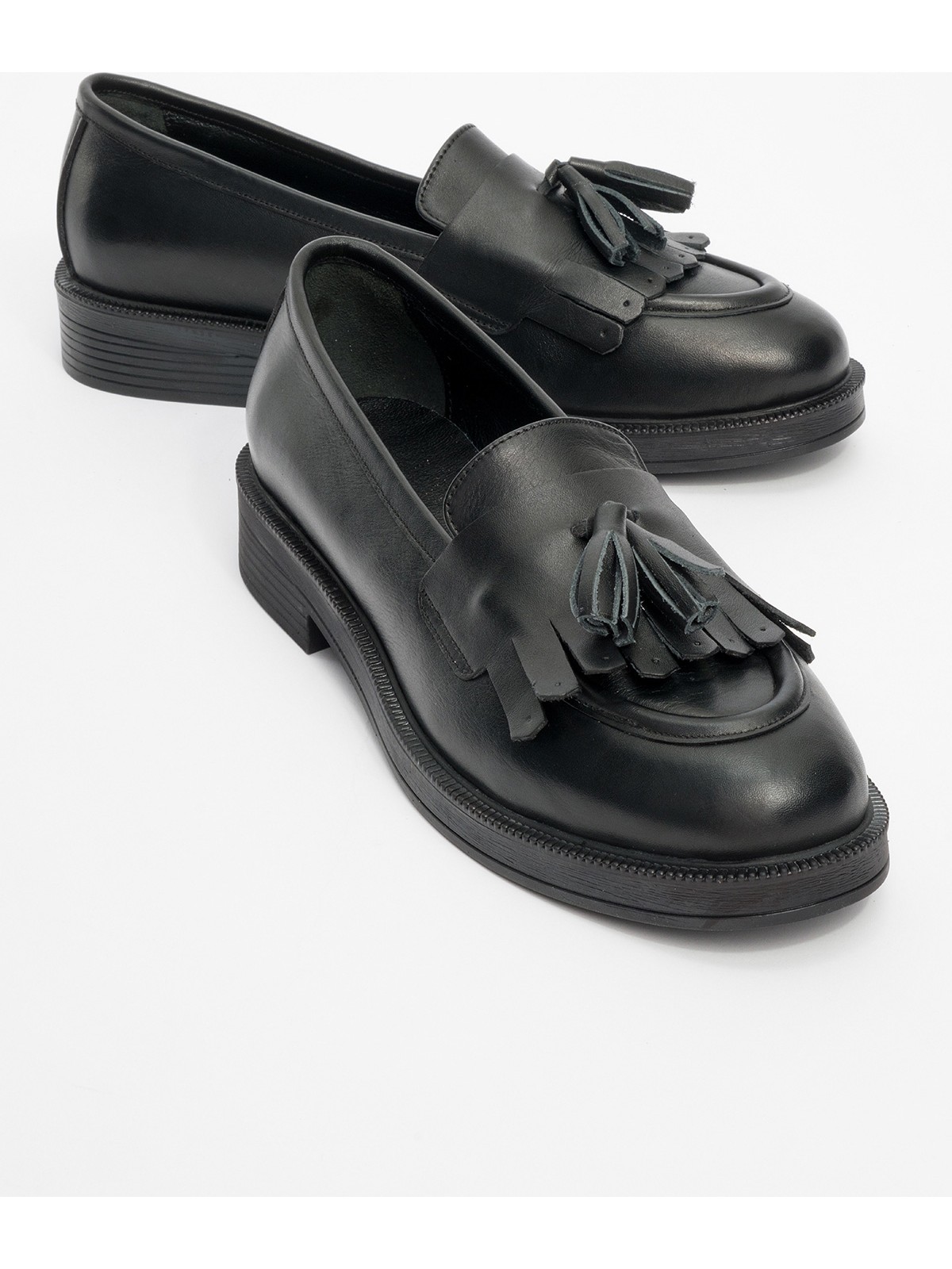 Luvi Milina Siyah Rugan Püsküllü Hakiki Deri Kadın Loafer Ayakkabı - Görsel 5