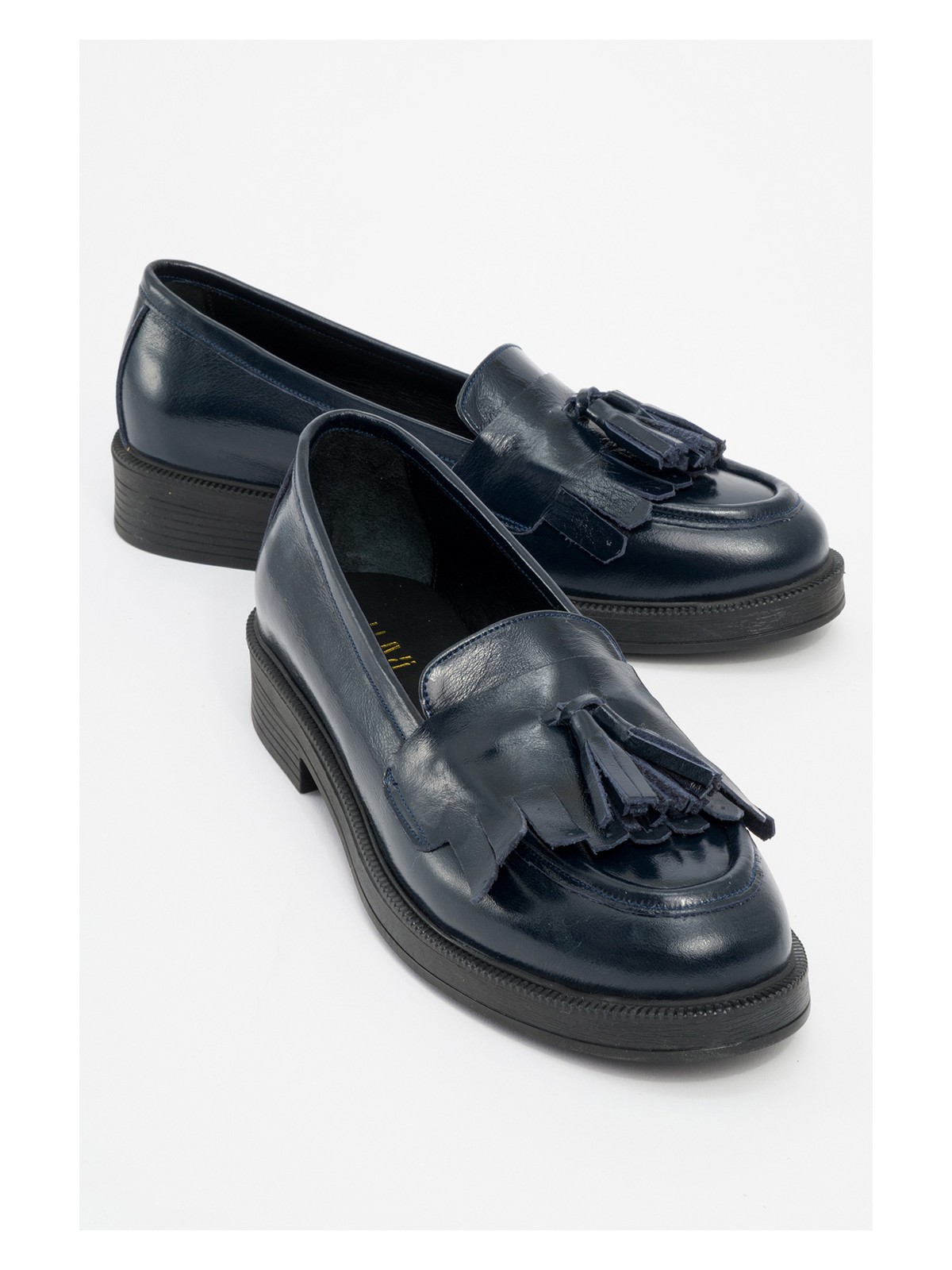 Luvi Milina Siyah Rugan Püsküllü Hakiki Deri Kadın Loafer Ayakkabı - Görsel 6