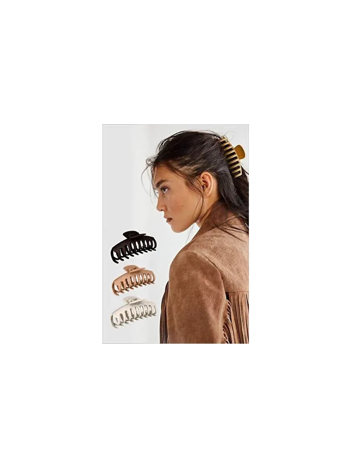 C&E Design Kadın 3lü Kahverengi Büyük Xl Mandal Toka Seti