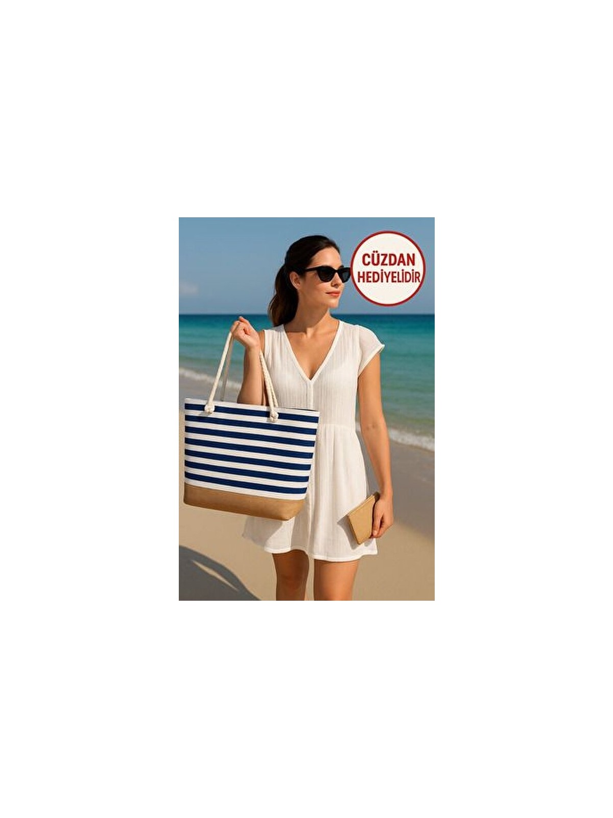 Bakac Store Kadın Plaj Hasır Çanta Jüt Kumaş Piknik Çantası Yaz Koleksiyonu El ve Omuz Çanta ( Cüzdanlı )