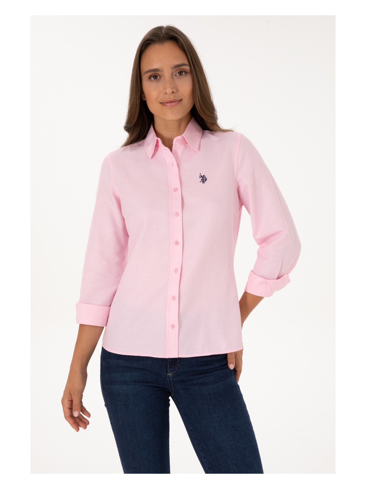 U.S. Polo Assn. Kadın Pembe Uzun Kollu Basic Gömlek 50316711-VR041