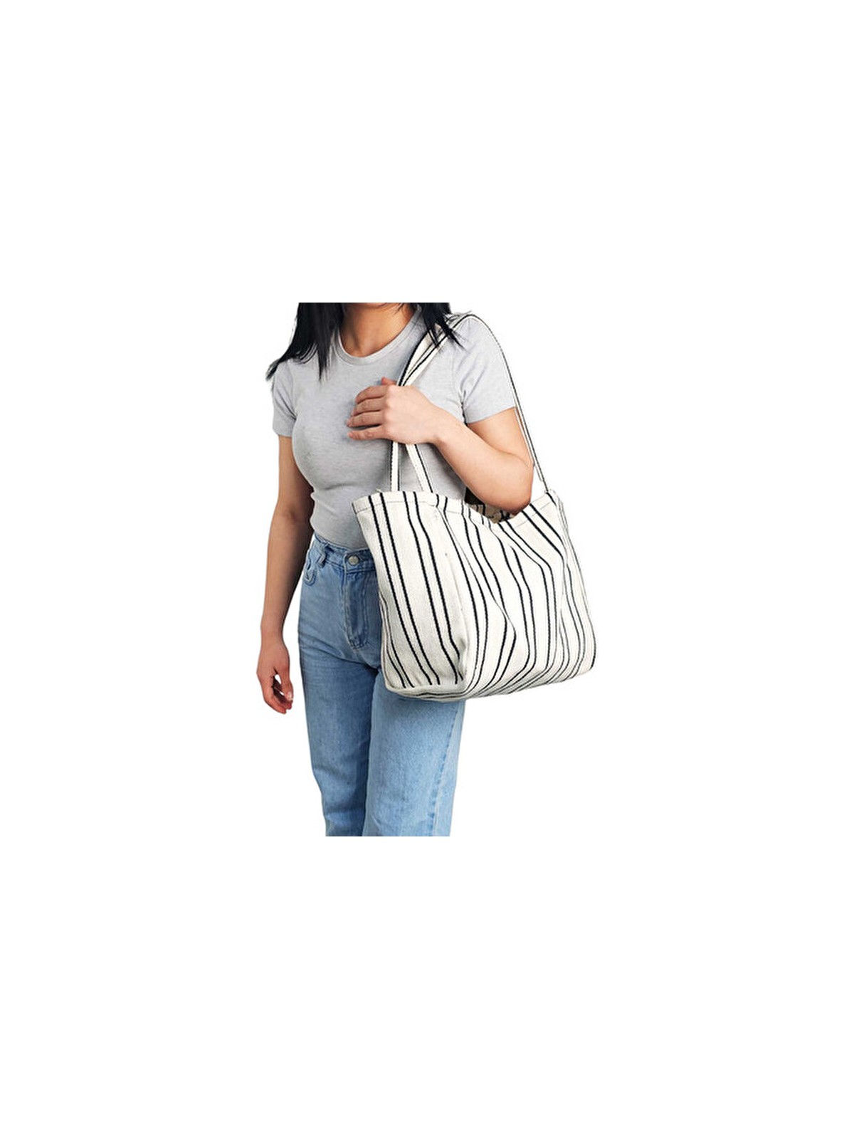 Woys Bags Kırmızı Çizgili Desen Dokuma Plaj Çantası - Görsel 5