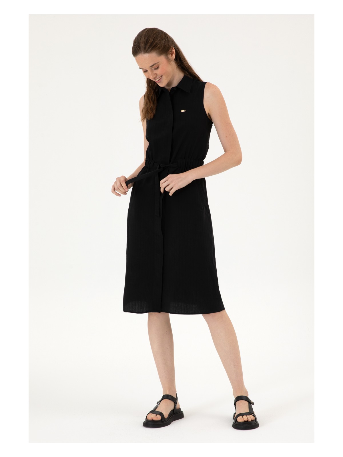 U.S. Polo Assn. Kadın Siyah Dokuma Elbise 50306605-VR046 - Görsel 3