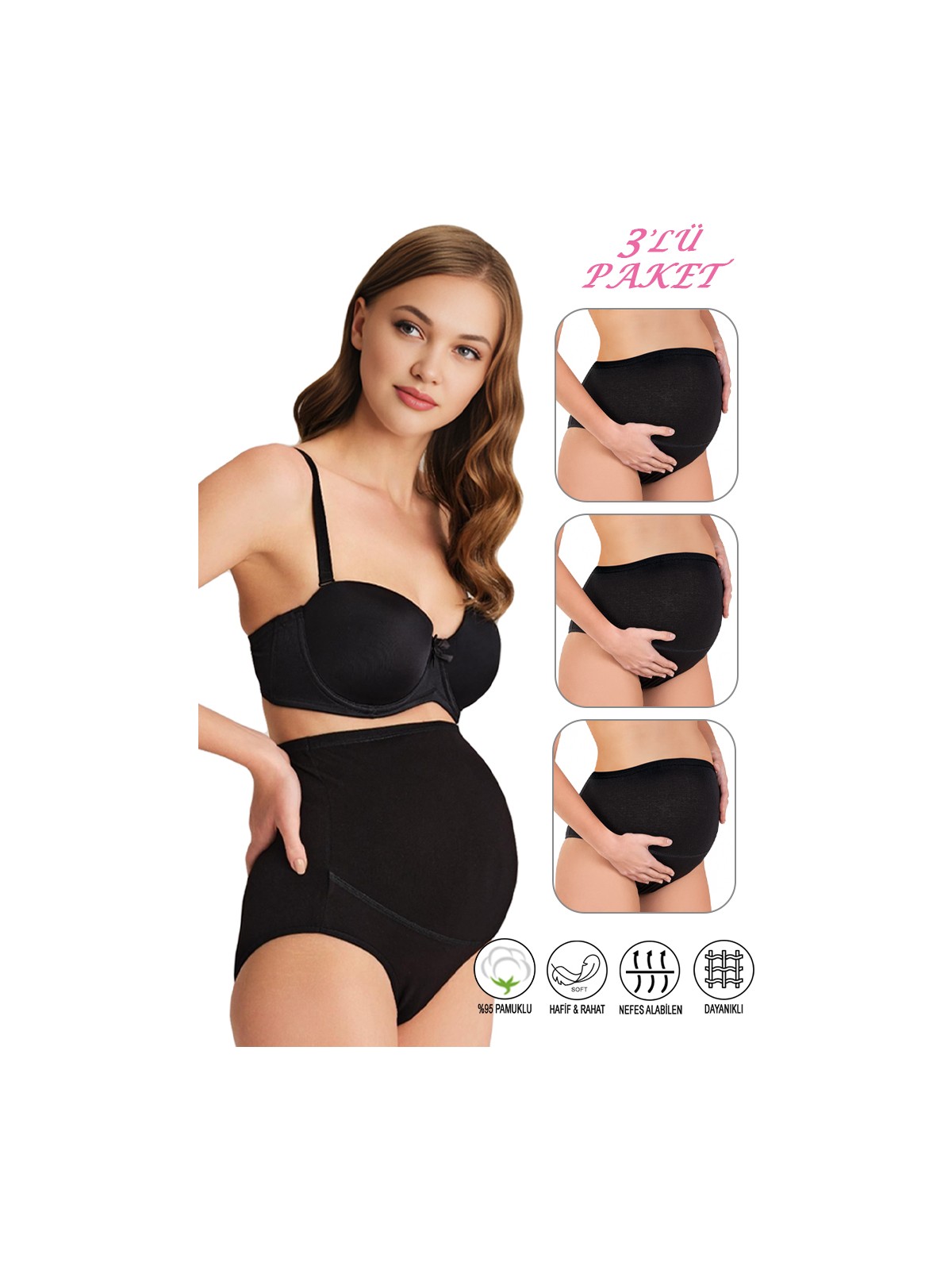 Özkan Underwear Özkan 23582 3'lü Paket Kadın Beyaz Renk Pamuklu Likralı Süprem Hamile Lohusa Yüksek Bel Bato Külot - Görsel 4