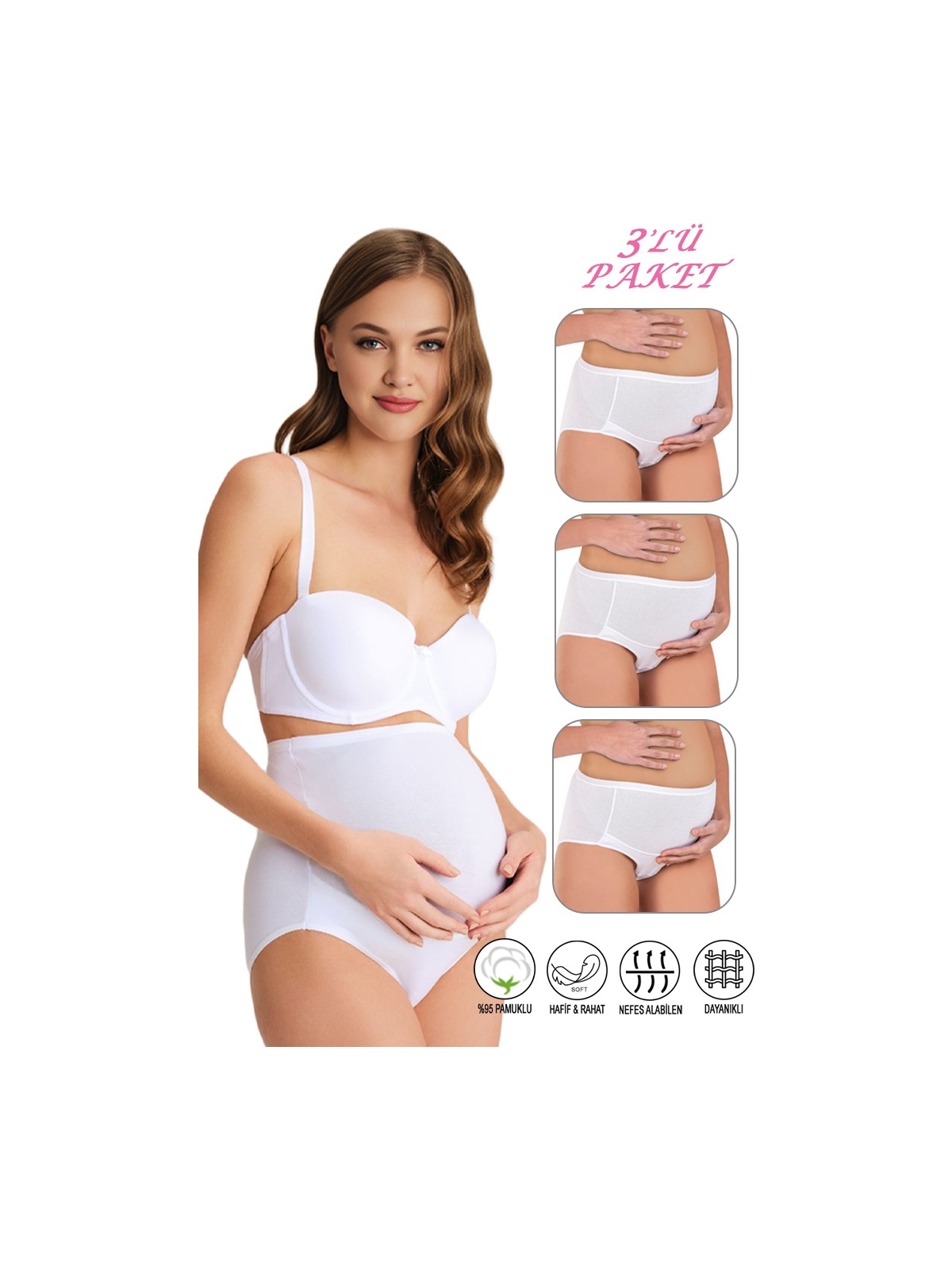 Özkan Underwear Özkan 23582 3'lü Paket Kadın Siyah Renk Pamuklu Likralı Süprem Hamile Lohusa Yüksek Bel Bato Külot - Görsel 5