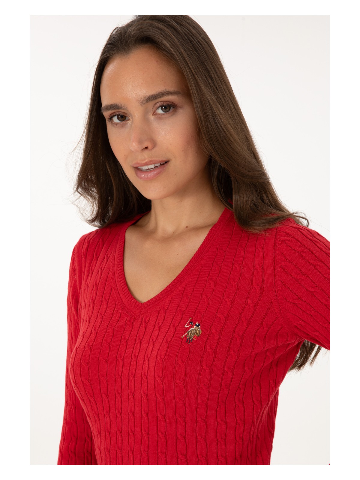 U.S. Polo Assn. Kadın Kırmızı V Yaka Basic Kazak 50307700-VR171 - Görsel 2