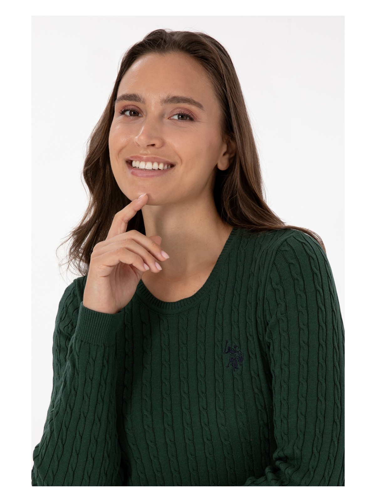 U.S. Polo Assn. Kadın Koyu Yeşil Bisiklet Yaka Basic Kazak 50313626-VR079 - Görsel 2