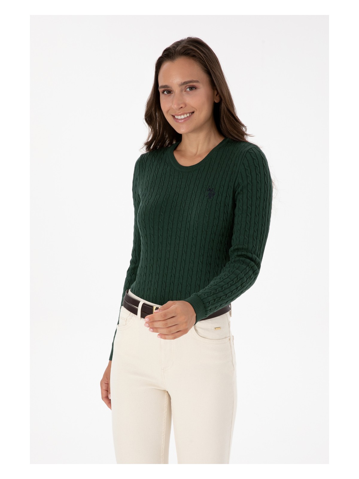 U.S. Polo Assn. Kadın Koyu Yeşil Bisiklet Yaka Basic Kazak 50313626-VR079 - Görsel 3