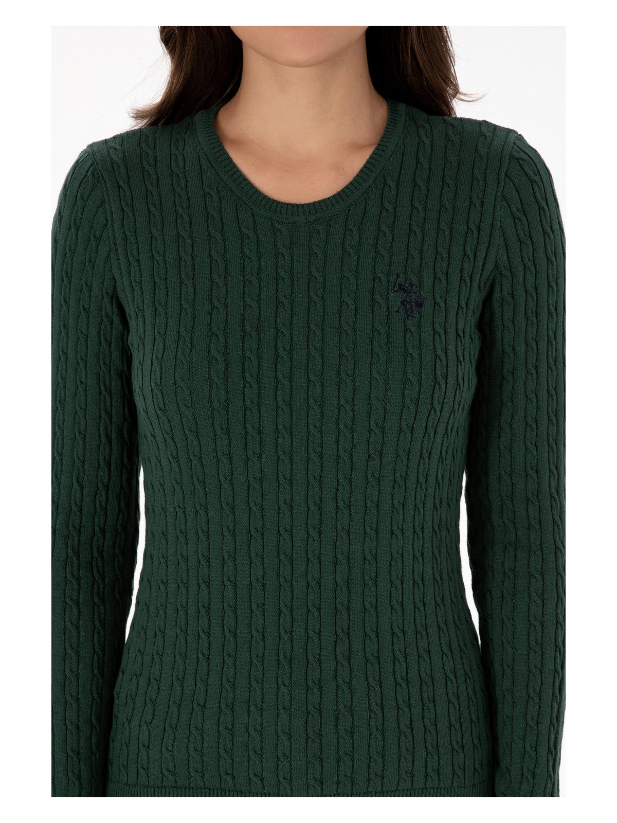 U.S. Polo Assn. Kadın Koyu Yeşil Bisiklet Yaka Basic Kazak 50313626-VR079 - Görsel 6