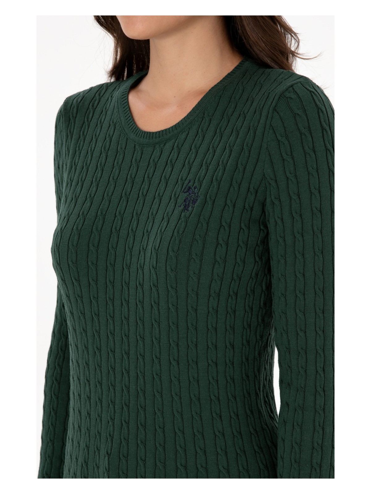 U.S. Polo Assn. Kadın Koyu Yeşil Bisiklet Yaka Basic Kazak 50313626-VR079 - Görsel 7