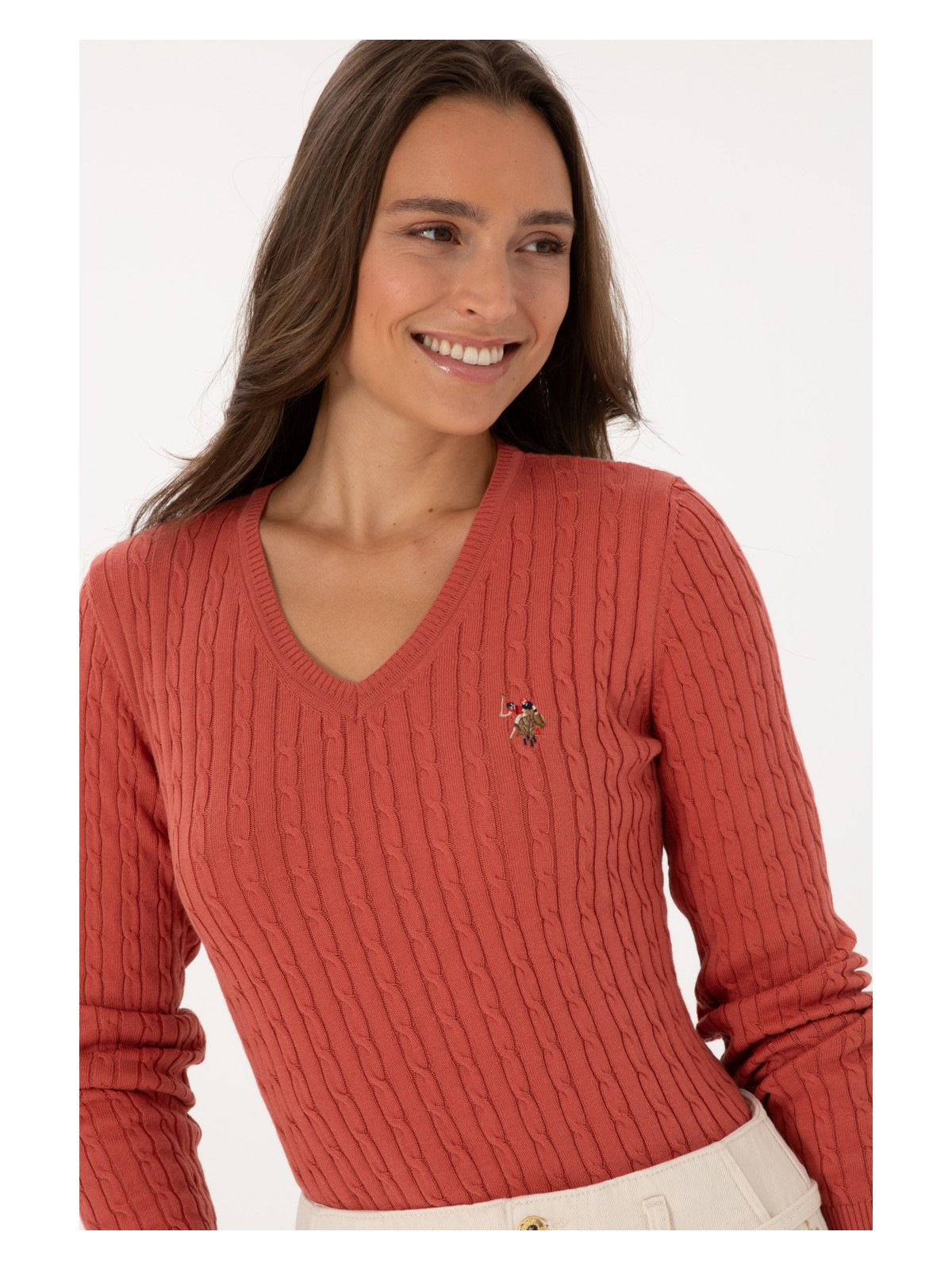 U.S. Polo Assn. Kadın Gül Kurusu V Yaka Basic Kazak 50307700-VR026 - Görsel 2
