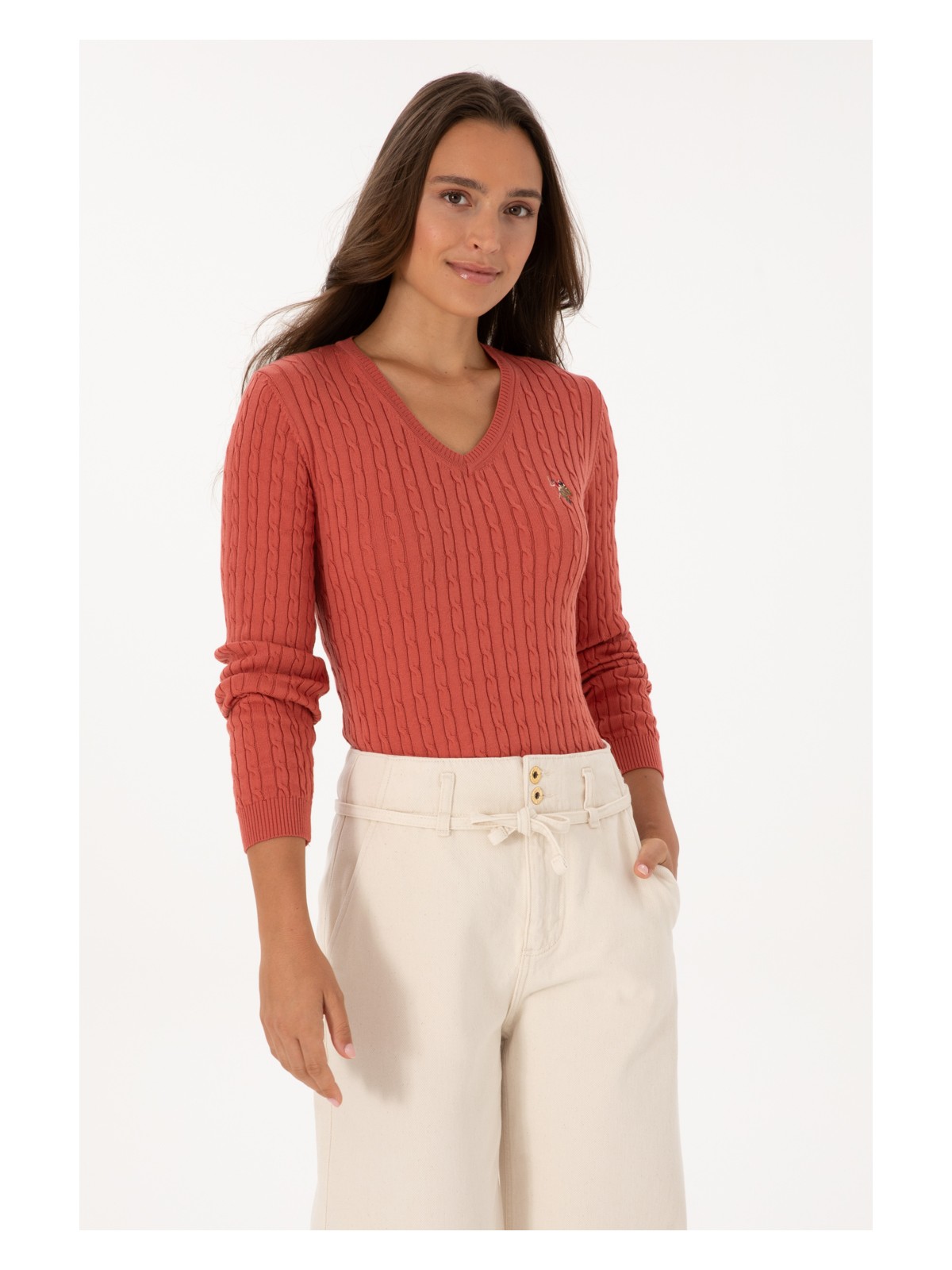 U.S. Polo Assn. Kadın Gül Kurusu V Yaka Basic Kazak 50307700-VR026 - Görsel 3