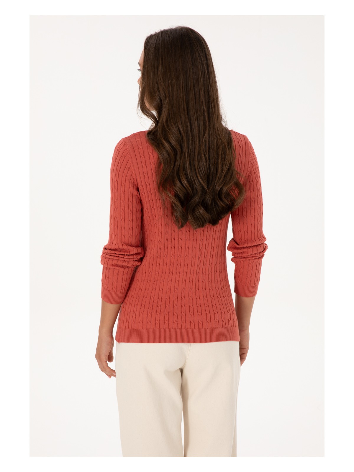 U.S. Polo Assn. Kadın Gül Kurusu V Yaka Basic Kazak 50307700-VR026 - Görsel 5