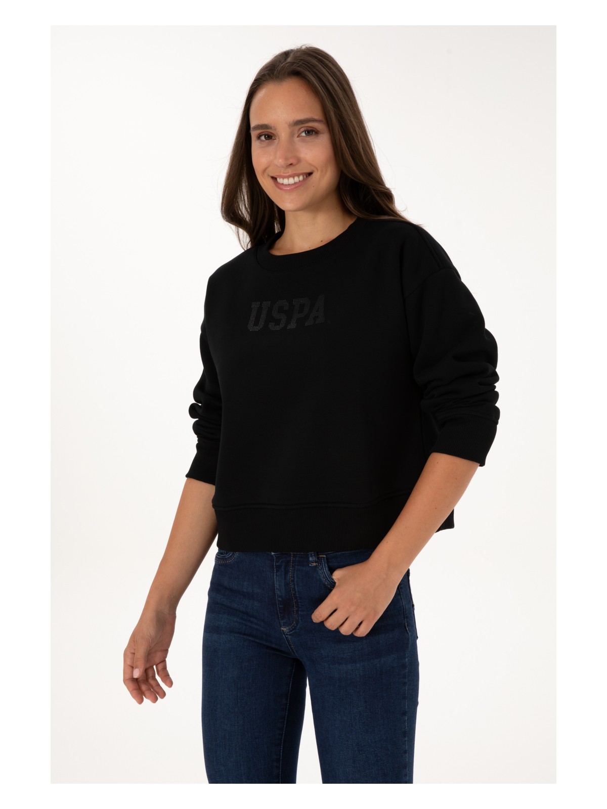 U.S. Polo Assn. Kadın Siyah Bisiklet Yaka Basic Sweatshirt 50307752-VR046
