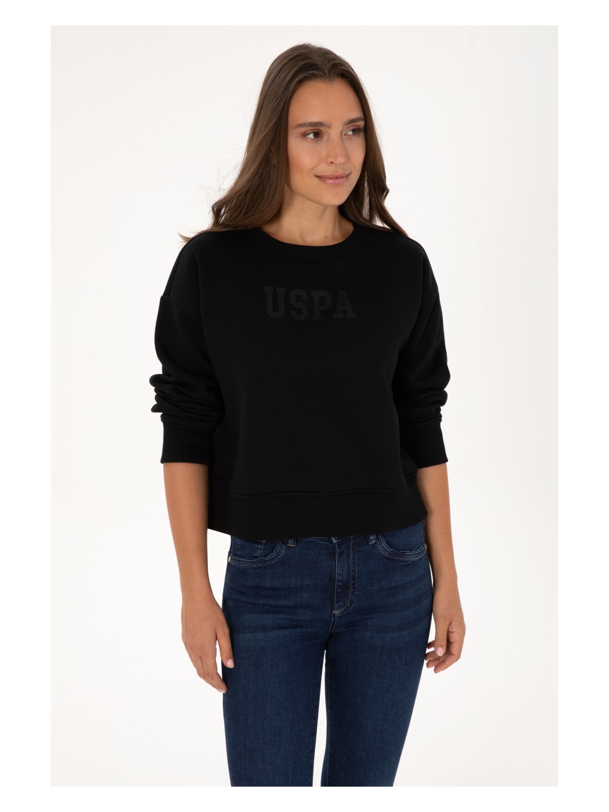 U.S. Polo Assn. Kadın Siyah Bisiklet Yaka Basic Sweatshirt 50307752-VR046 - Görsel 3