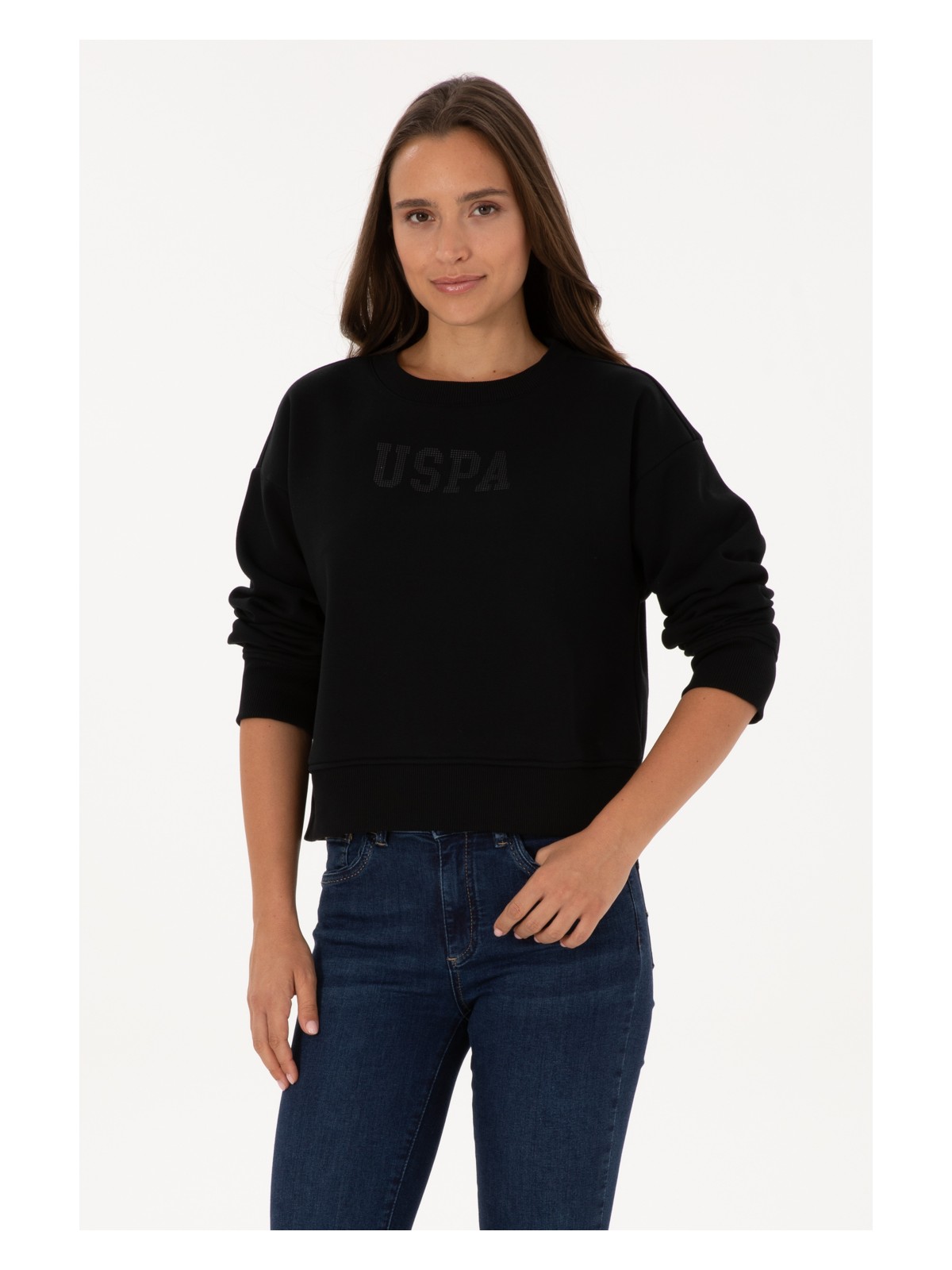 U.S. Polo Assn. Kadın Siyah Bisiklet Yaka Basic Sweatshirt 50307752-VR046 - Görsel 4