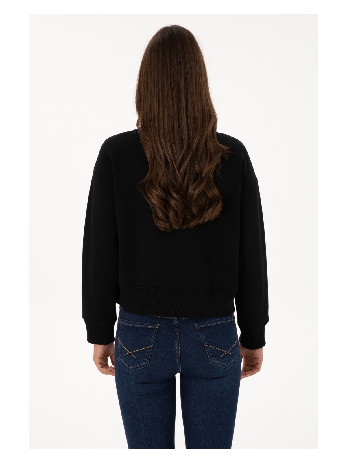 U.S. Polo Assn. Kadın Siyah Bisiklet Yaka Basic Sweatshirt 50307752-VR046 - Görsel 5