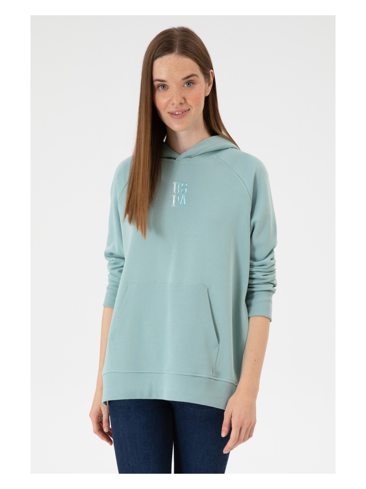 U.S. Polo Assn. Kadın Siyah Yırtmaçlı Kapüşonlu Sweatshırt 50313611-VR046 - Görsel 4