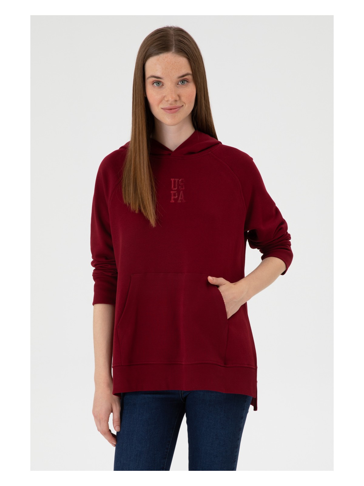 U.S. Polo Assn. Kadın Krem Yırtmaçlı Kapüşonlu Sweatshırt 50313611-VR256 - Görsel 5