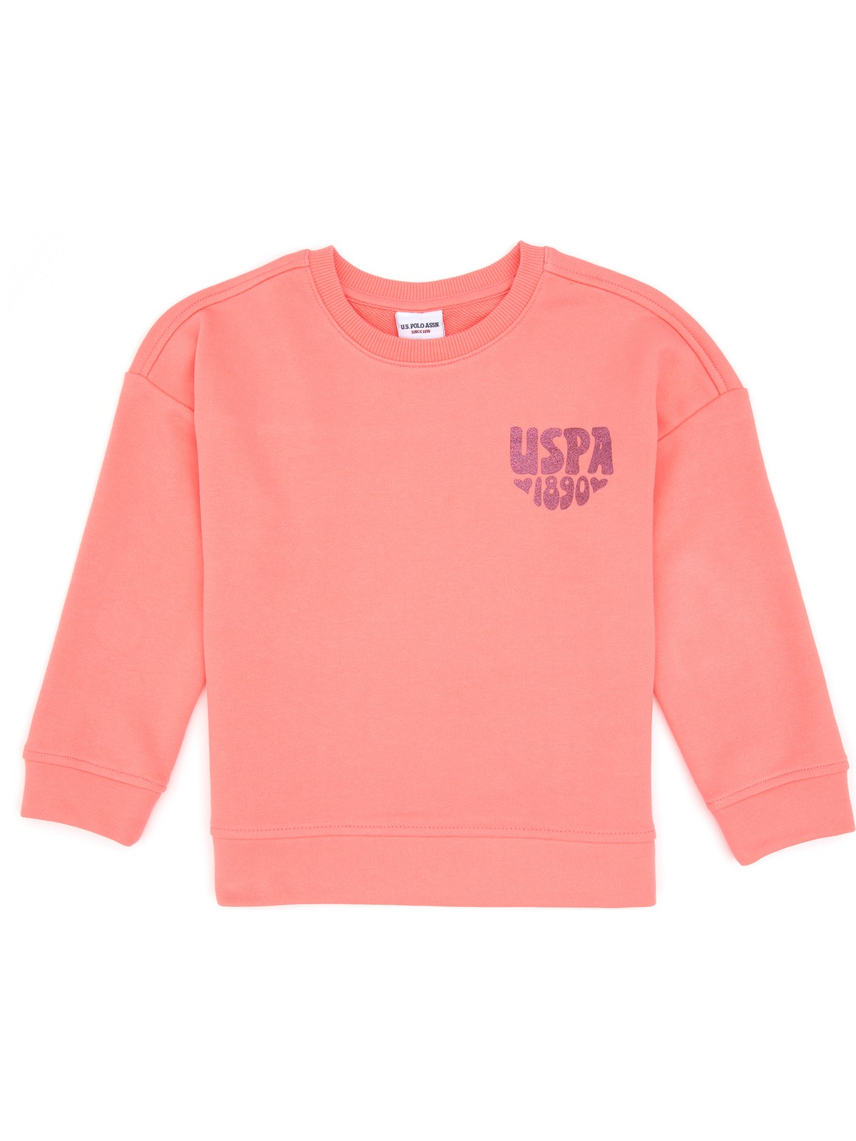 U.S. Polo Assn. Kız Çocuk Pembe Simli Baskı Detaylı Bisiklet Yaka Basic Sweatshirt 50314289-VR167 - Görsel 5
