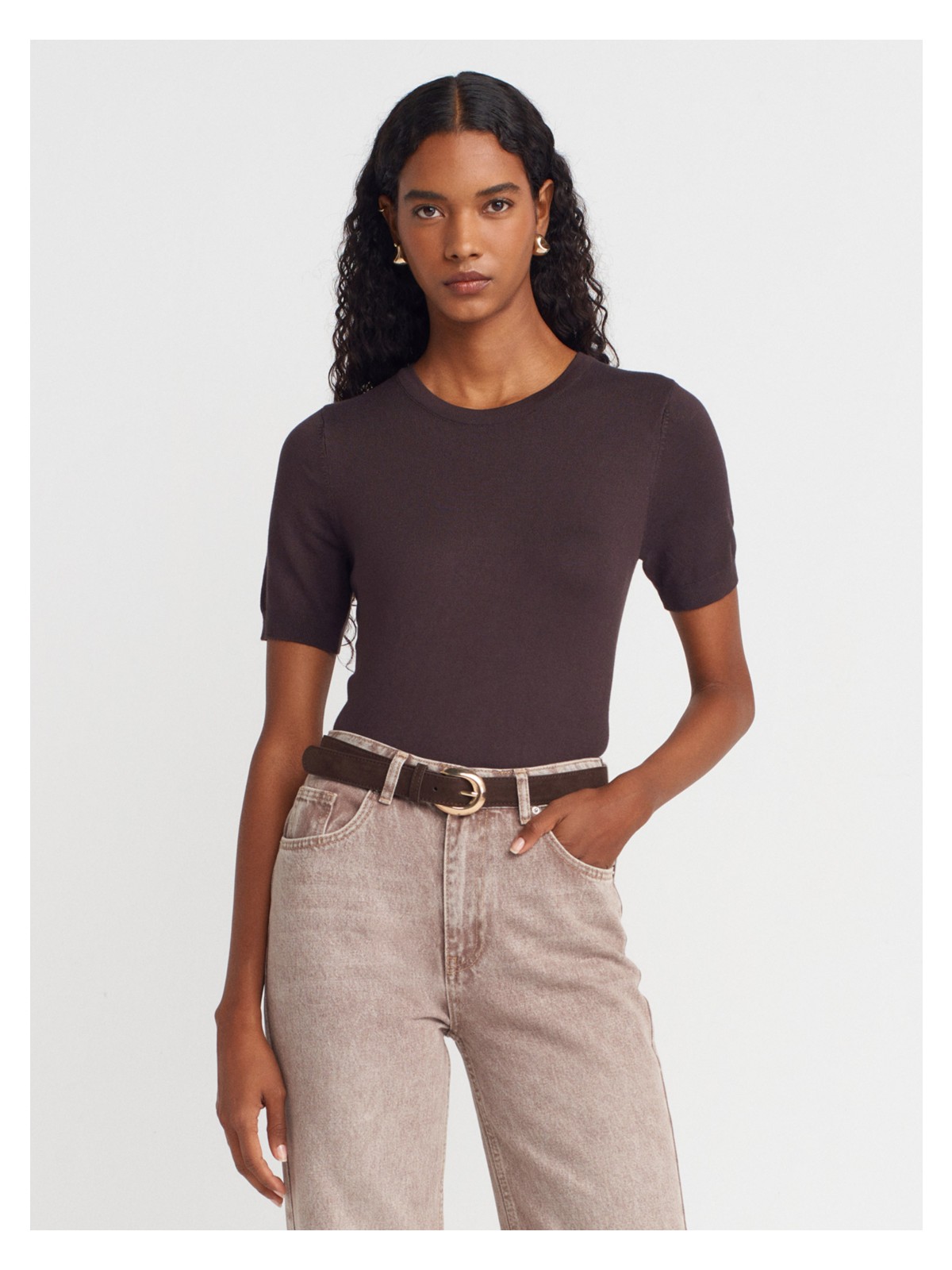 Dilvin 10779 Bisiklet Yaka Kısa Kol Basic Triko Bluz-Siyah - Görsel 3