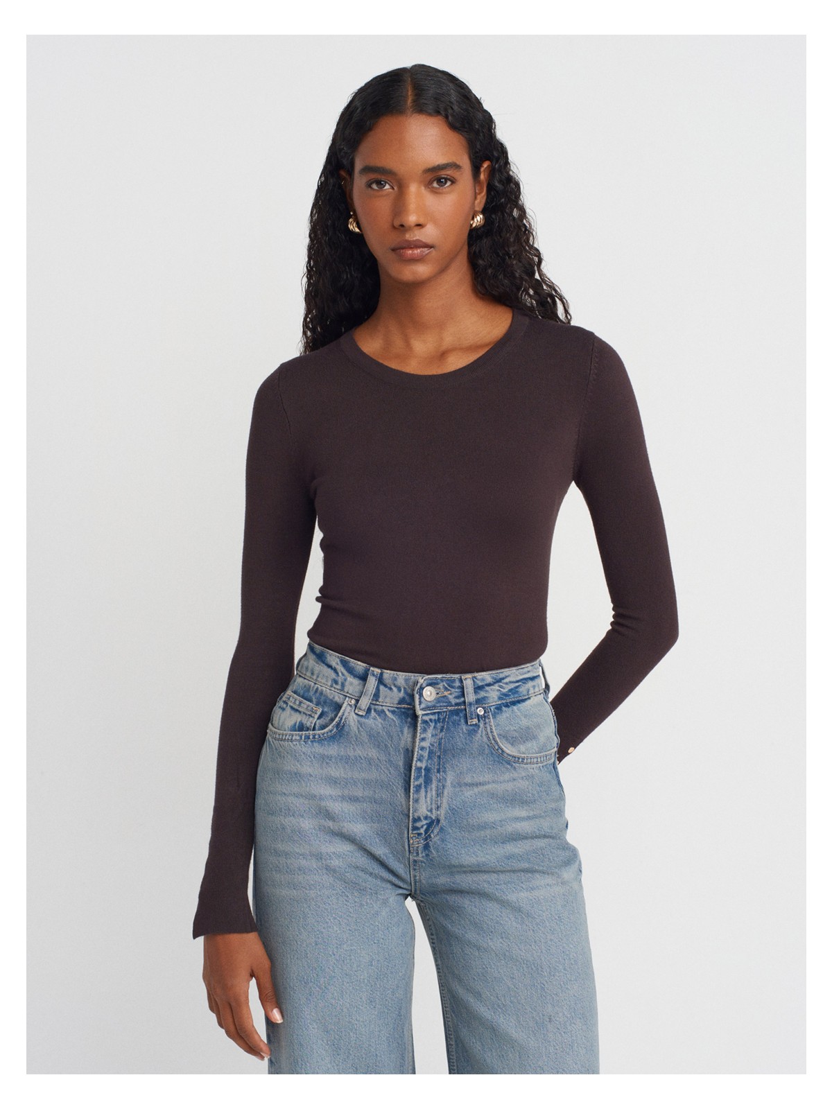 Dilvin 1267 Kol Manşeti Droplu Basic Kazak-Siyah - Görsel 7