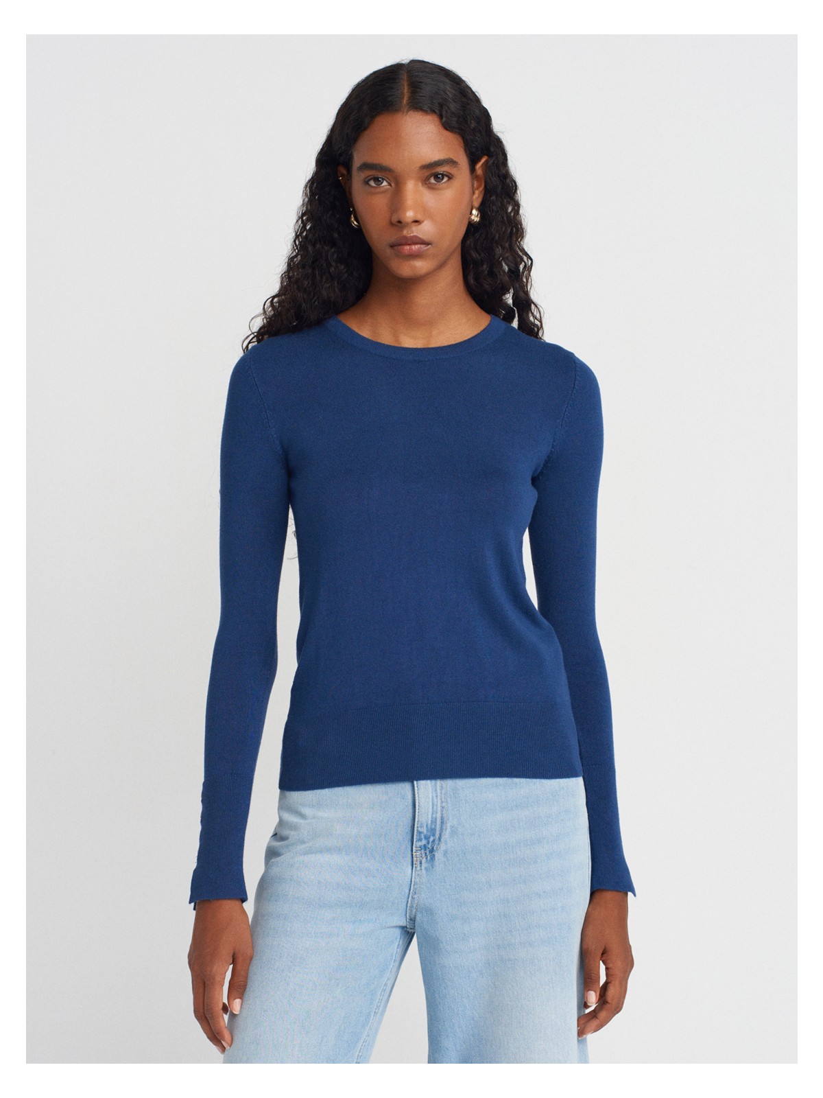 Dilvin 1267 Bisiklet Yaka Kol Ortası Droplu Kazak-Indigo