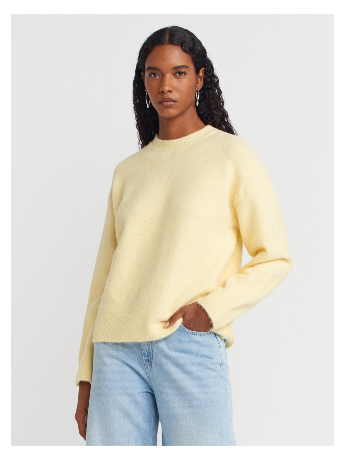 Dilvin 10640 Bisiklet Yaka Yumuşak Dokulu Triko Kazak-Vizon M. - Görsel 6